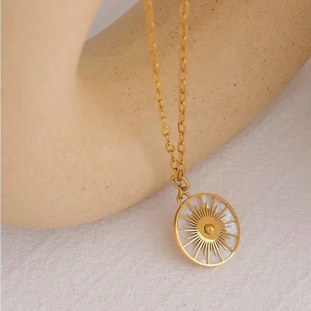 Stainless Steel, Real Gold Plated
Gold Sunburst Pendant Necklace